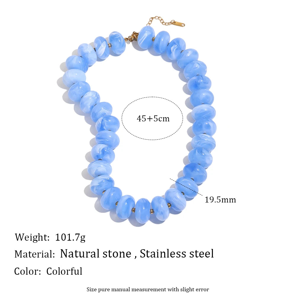 E.B.belle Colorful Bohemian Flat Disc Bead Necklace Stainless Steel 18K Gold Plated Bead Choker Summer Beach Women Jewelry Gift
