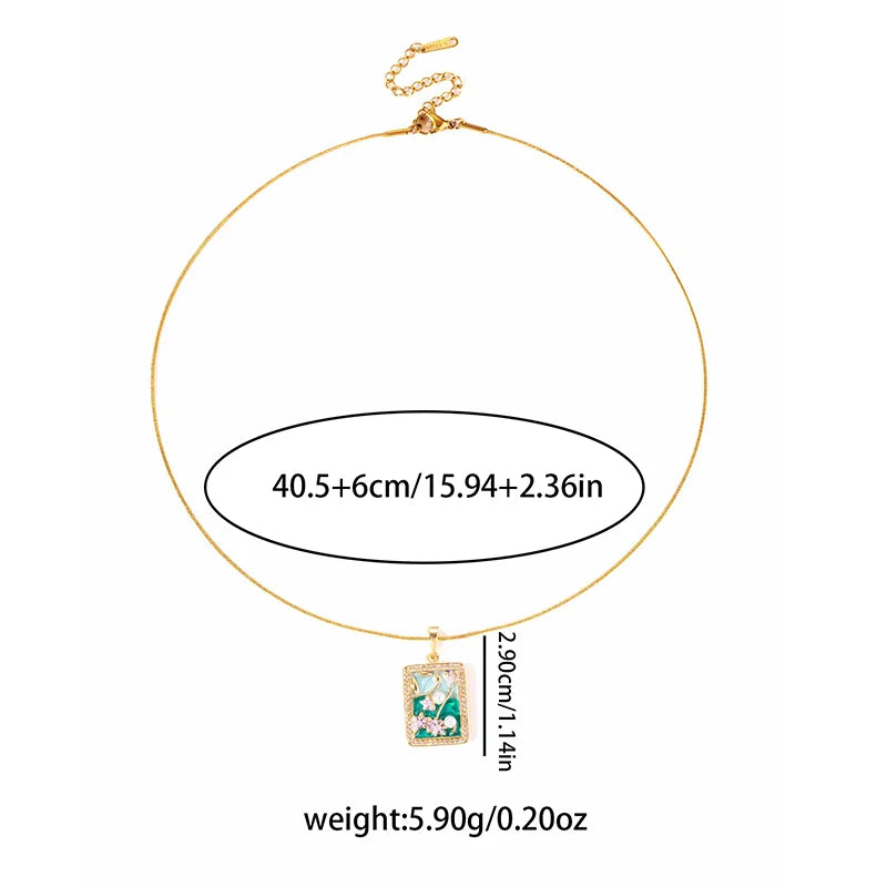 ANENJERY 316L Stainless Steel Oil Painting Flower Necklace For Women Vintage French Fashion Neck Chain Jewelry Gift Wholesale