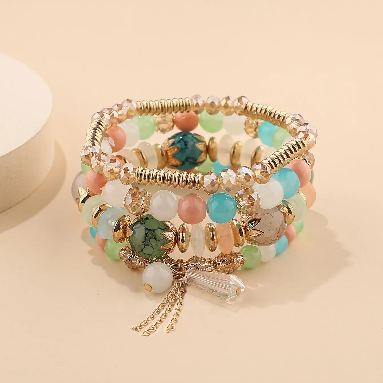 4Pcs New Tassel Charm Beads Bracelet Set For Women Colorful   Glass Beaded Chain Bangle Female Bohemian Jewelry