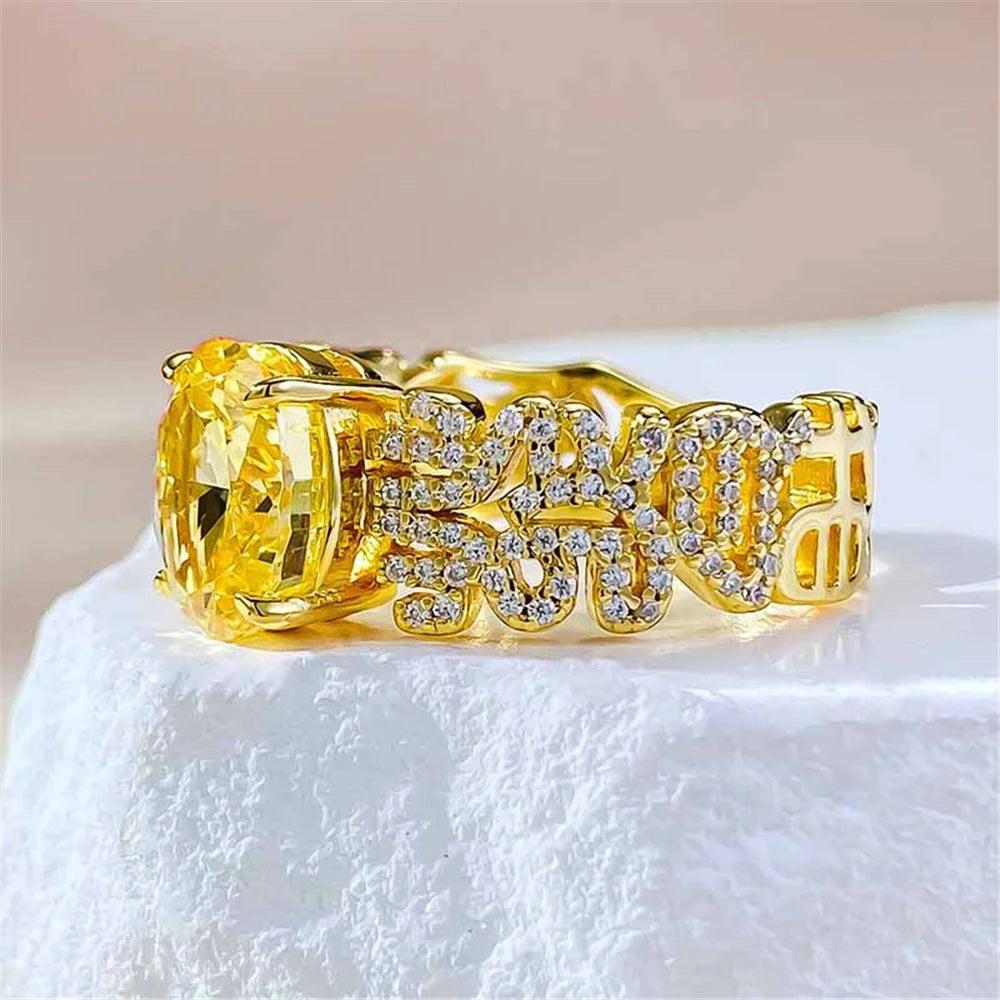 Luxury Female Yellow Zircon Stone Oval Engagement Rings For Women Gold Color Wedding Bands Jewelry Party Gifts