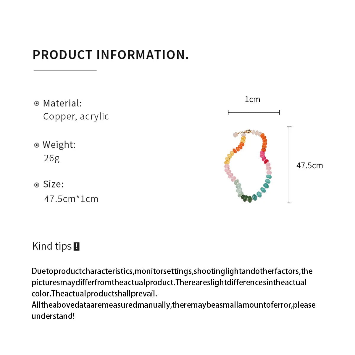 European American Jewelry Rainbow Acrylic Beaded Clavicle Chain Dopamine Sweet Irregular Necklace for Women
