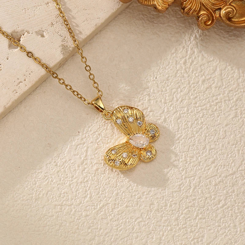 EILIECK Stainless Steel Exquisite Butterfly Zirconia Pendant Necklace For Women Fashion 18K Gold PVD Plated Daily Jewelry Gift