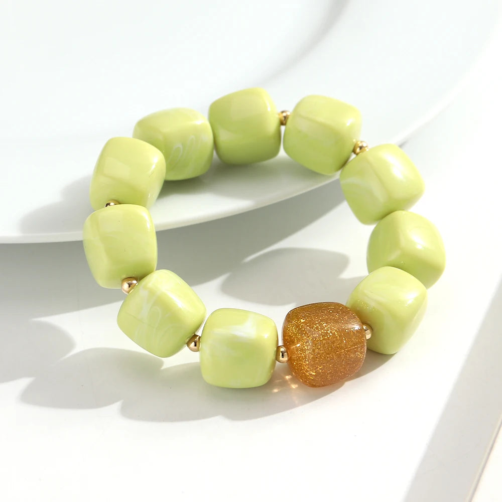 Trendy Resin Square Beaded Elastic Bracelets Colorful Geometric Beads Stretch Bangle Bracelet 2026 New Jewelry