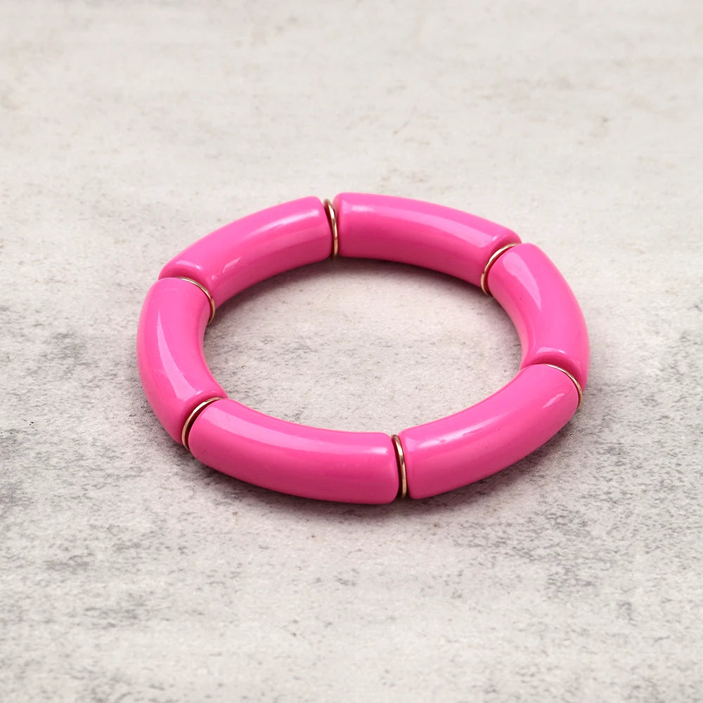 Fashion Pink Acrylic Geometric Beads Bracelets Necklace Earrings for Women Heart Tube Beaded Bracelets 2026 New Jewelry Gifts