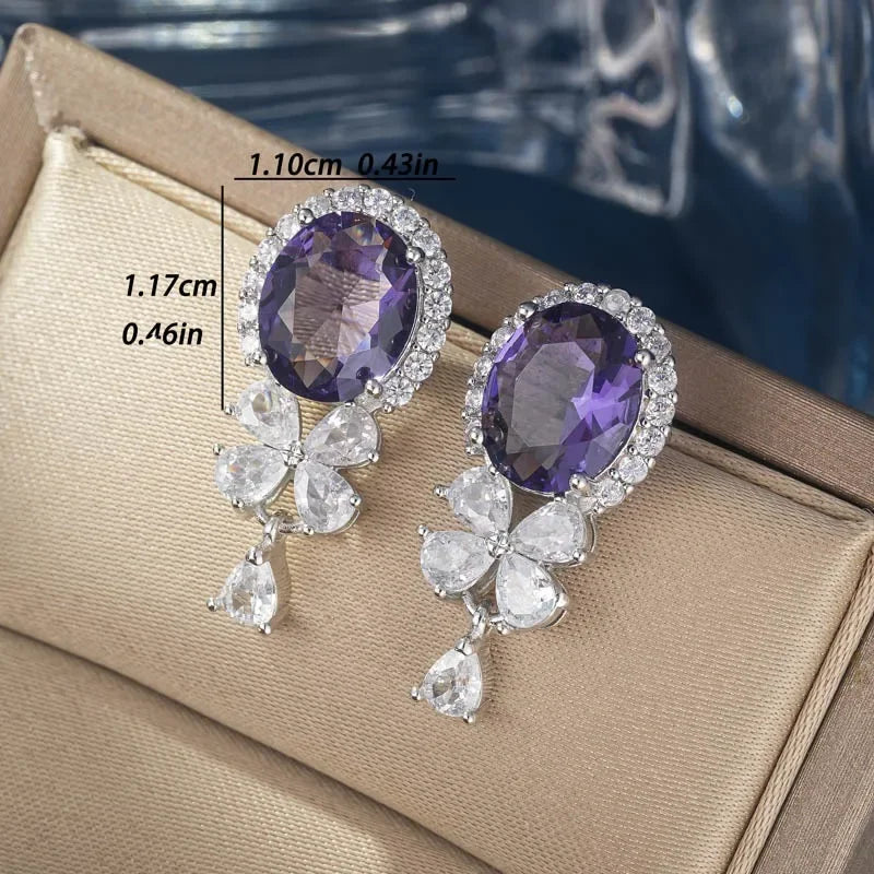New Charming Purple Zircon Dangle Earrings Women Romantic Fashion Ear Accessories Female for Party Fancy Birthday Gift Jewelry