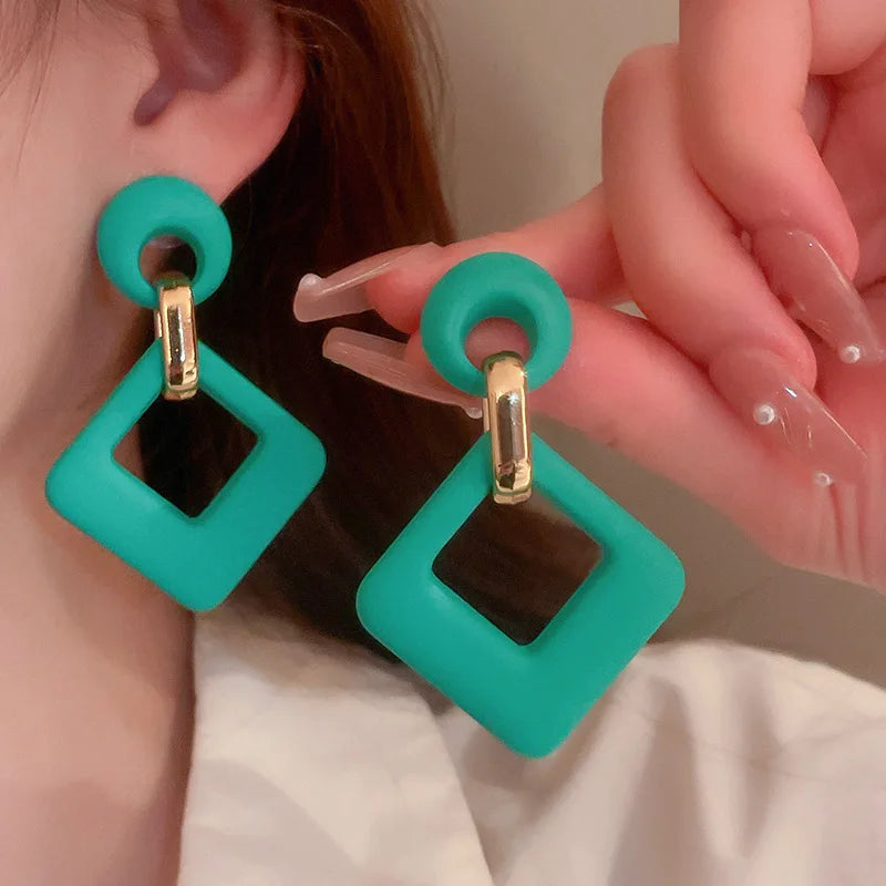 Trendy Acrylic Colorful Square Round Drop Earrings Fashion Hollow Geometric Summer  Earring Party Wedding Jewelry