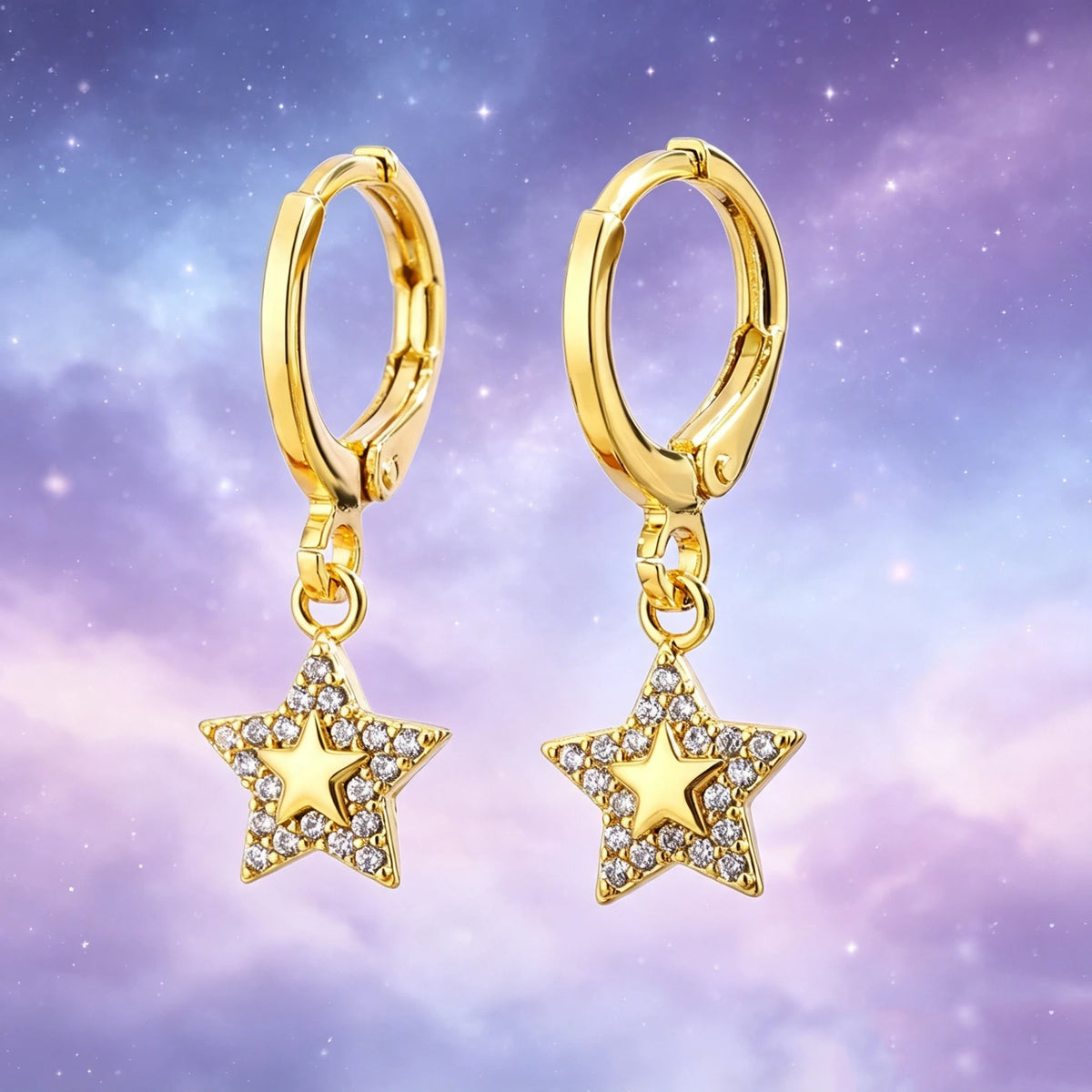 Small Star White Zircon Stone Trendy Hoop Earrings Charm Cute Female Silver Gold Color Wedding Jewelry For Women