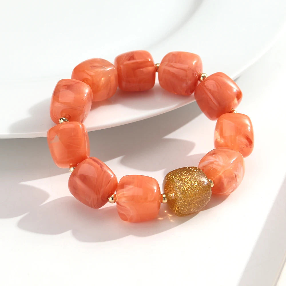 Trendy Resin Square Beaded Elastic Bracelets Colorful Geometric Beads Stretch Bangle Bracelet 2026 New Jewelry