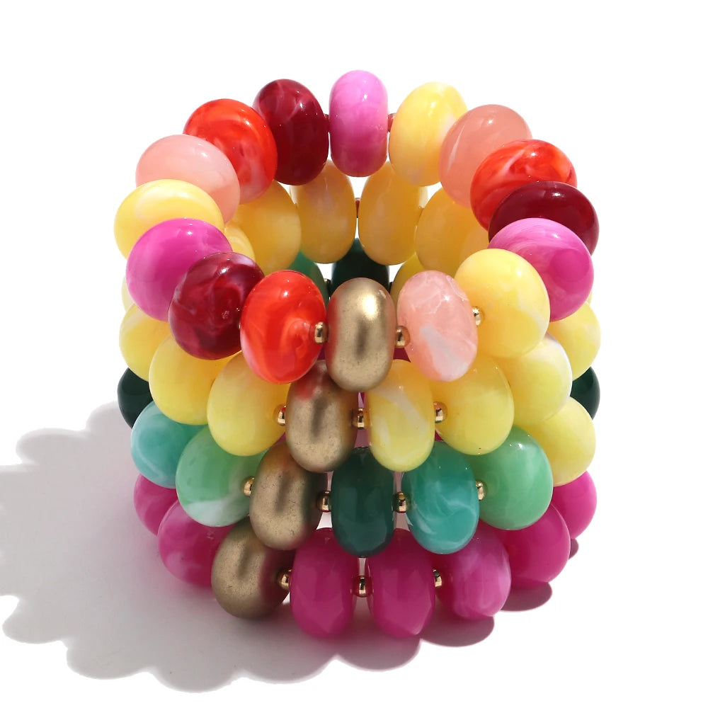 Boho Colorful Acrylic Geometric Flat Round Bead Stretch Bracelets Fashion Big Abacus Beaded Elastic Bracelet Jewelry 2026 Gifts