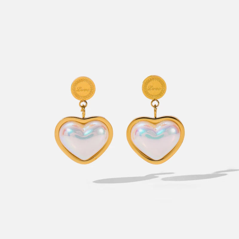 EILIECK 316L Stainless Steel Heart Pearl Love Drop Earrings For Women Girl New Non-fading Ear Jewelry Birthday Gift Party Bijoux