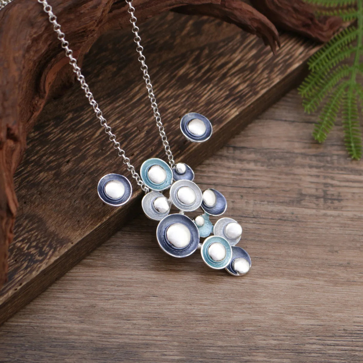 new enamel color round flower stud earrings pendant set, women's high-end glossy enamel color necklace