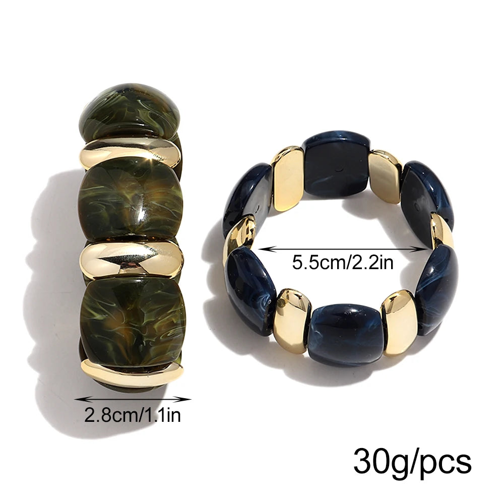 Elegant Acrylic Marble Geometric Petal Curved Beads Elastic Bracelets Trendy CCB Bead Chunky Bangles Bracelet Women Accessories