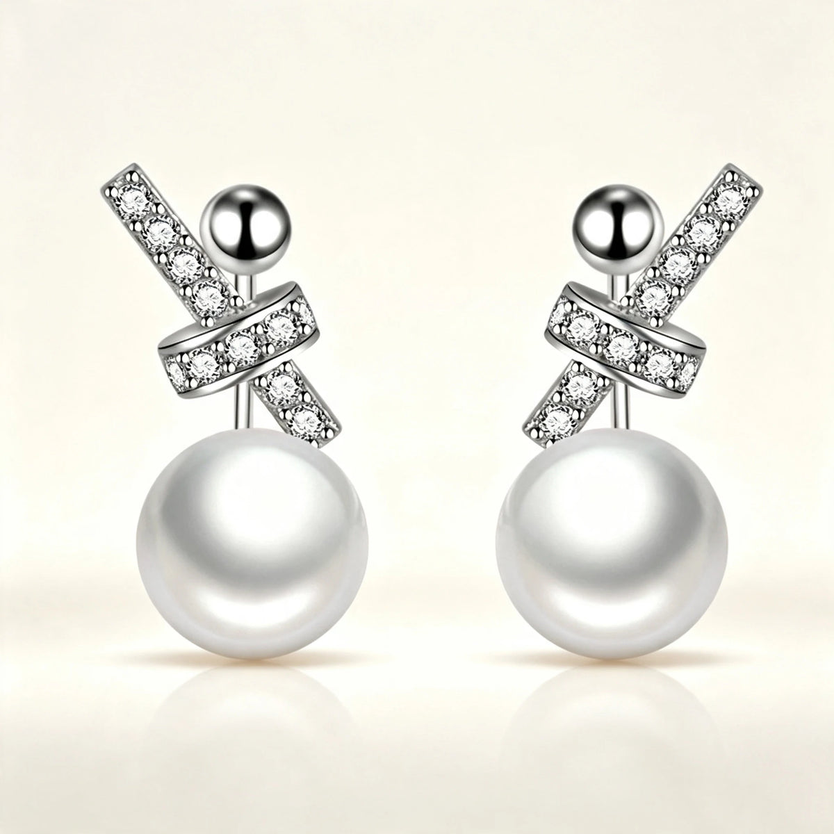 Luxury Charm Female White Zircon Oval Pearl Stud Earrings Gold Silver Color Wedding Jewelry For Women