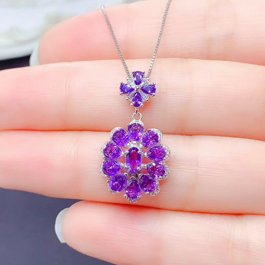 Natural Amethyst Pendant with Certificate 925 Silver Amethyst Jewelry with Certificate Gold Plated Silver Pendant with Necklace