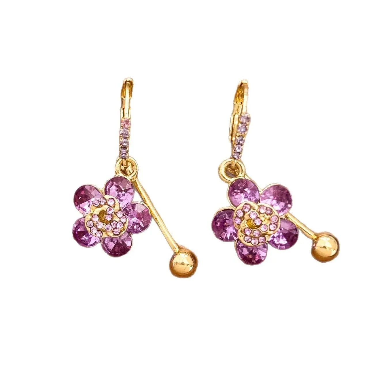 European and American fashion purple sparkling diamond flower design earrings with a sense of light luxury and high-end temperam