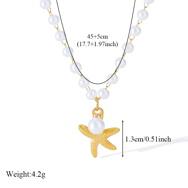 EILIECK 316L Stainless Steel Shell Starfish Pearl Pendant Necklace For Women Fashion New Party Gift Charm Neck Chain Jewelry