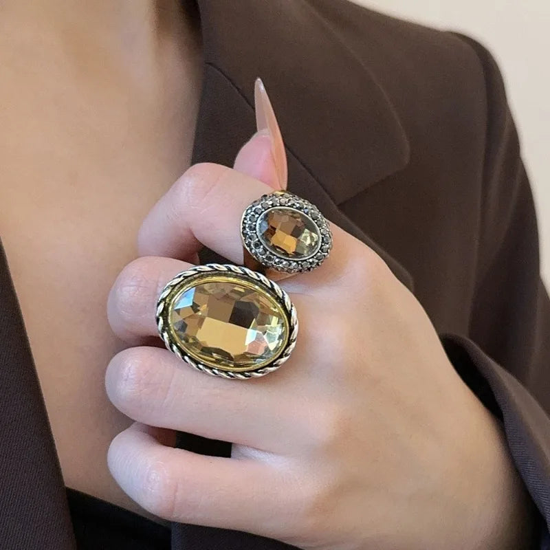 NISHIZAWA Women Rings Crystal Geometric Index Finger Elegant Anillos Mujer Versatile Vintage Fashion Exquisite Jewelry