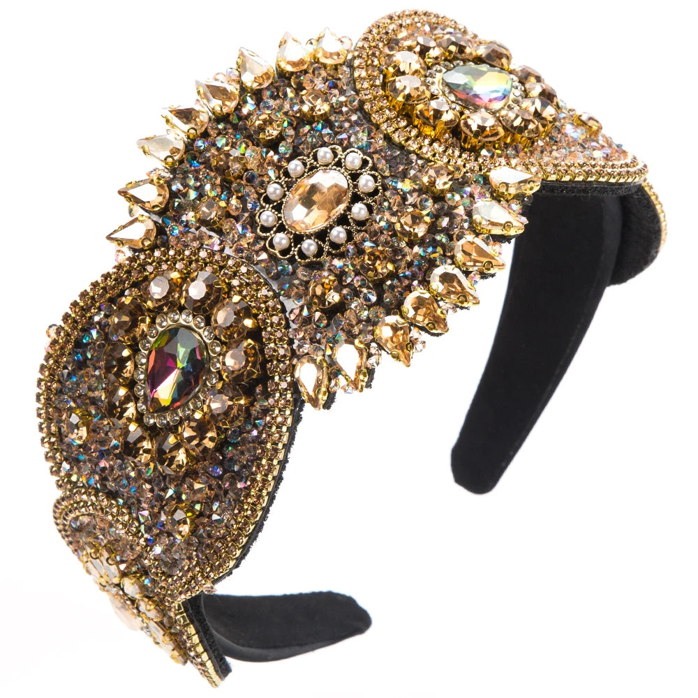 Hair Hoops Retro Palace Style Full Of Drill Bit Wide Edge Hoops Women's Elegant And High End Dinner Hair Accessories