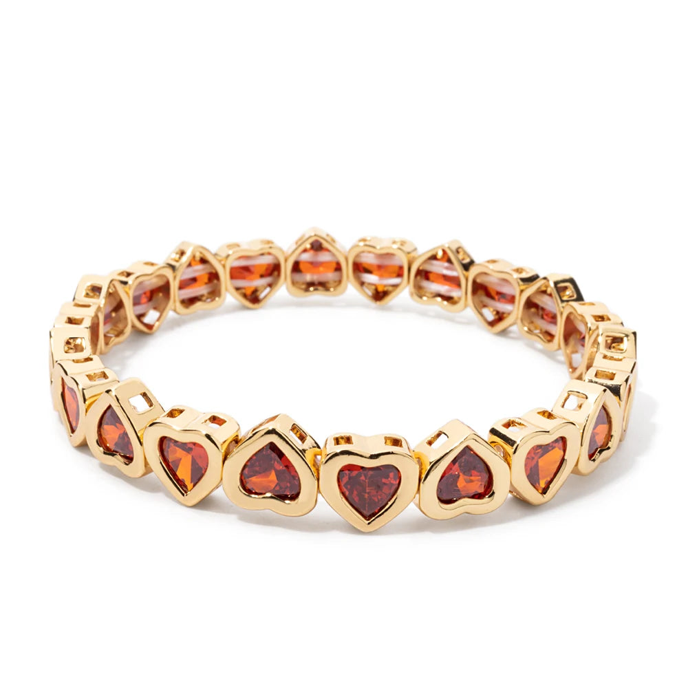 New Copper Heart Beads Gold Color Bracelets for Women Colorful Rhinestone Girl Bangle 2025