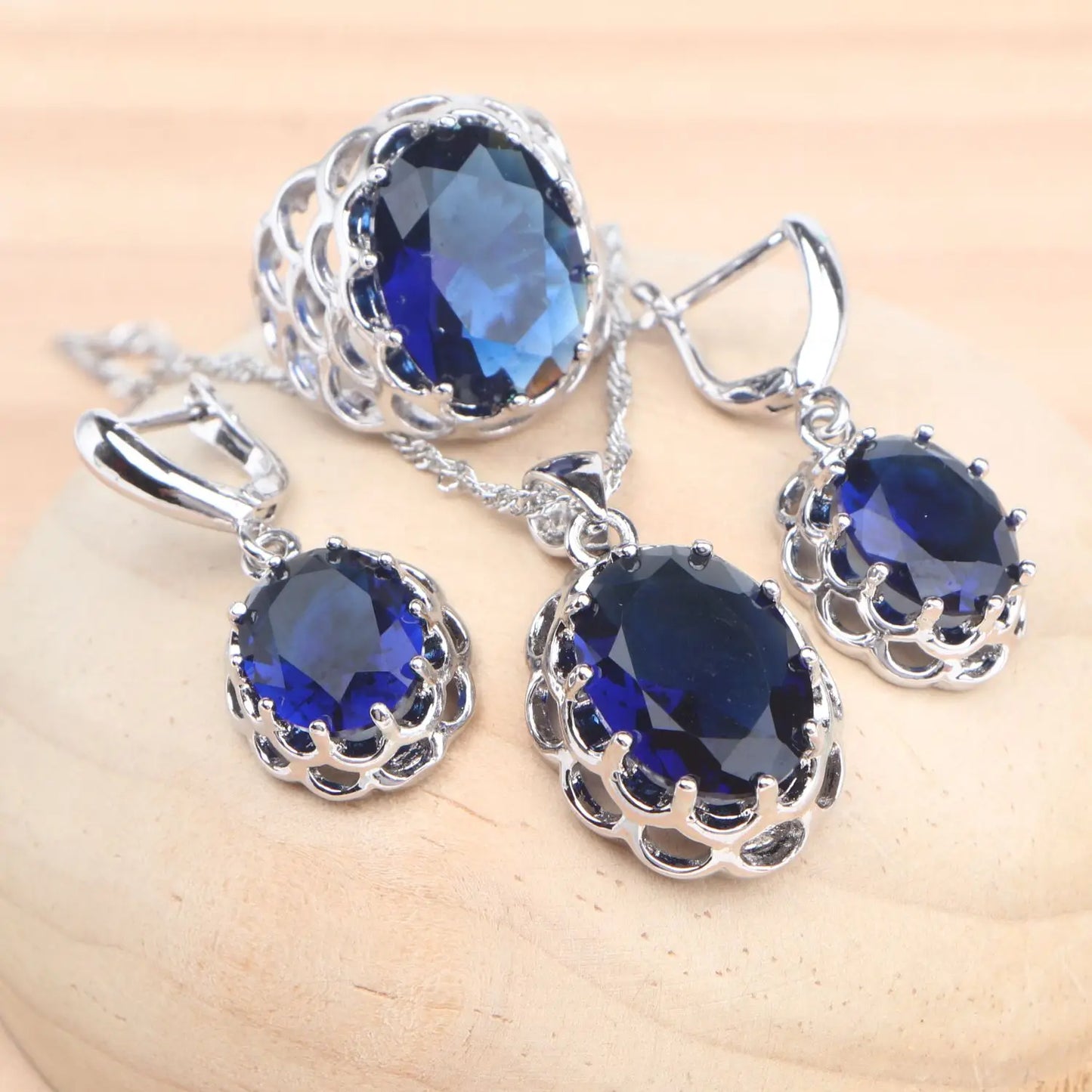 Bridal 925 Sterling Silver Jewelry Sets For Women Wedding Cubic Zircon Rings Pendant Stones Earrings Necklace Set