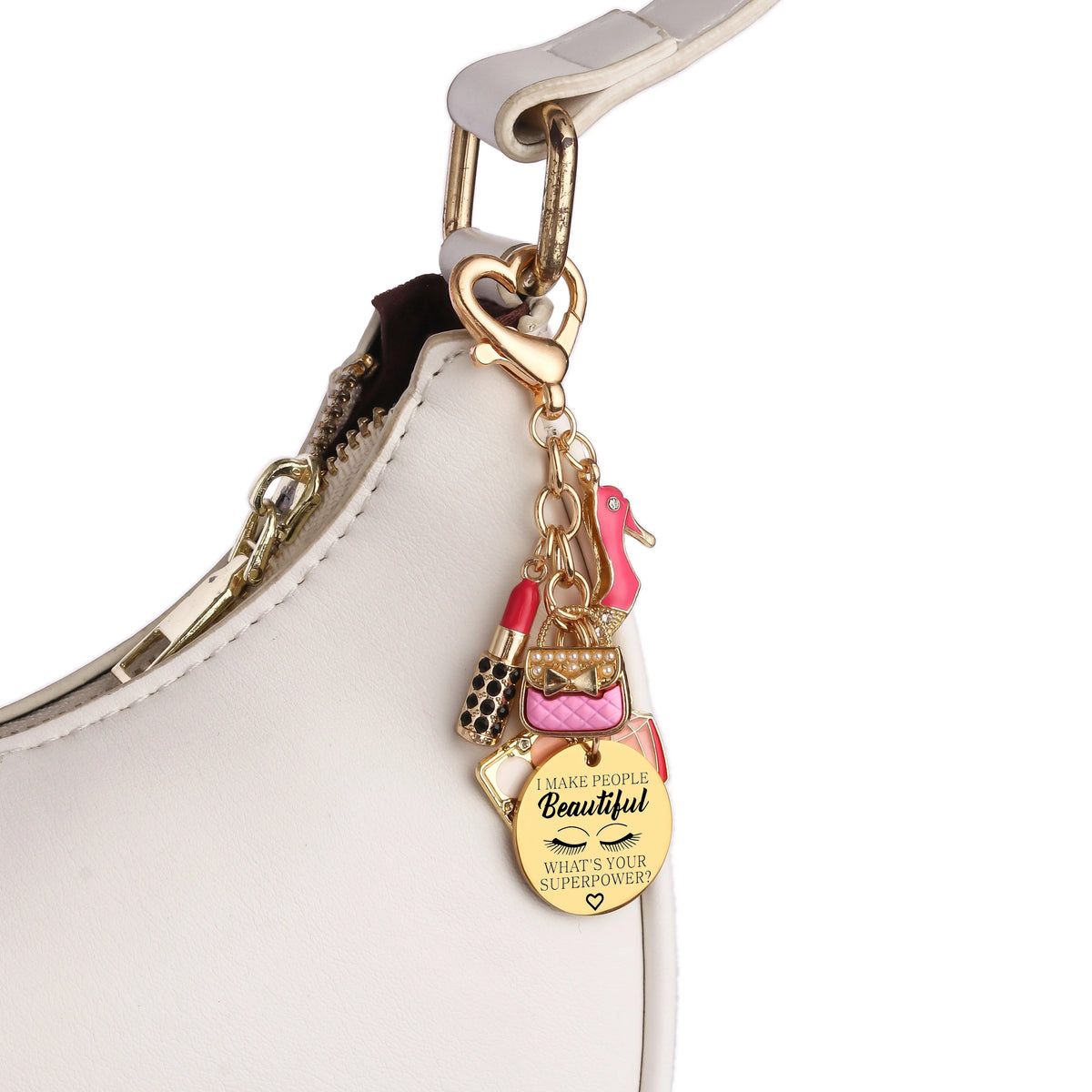1pc Laser Engrave Eye Shadow Palette Handbag Lipstick High Heels Keychain Cartoon Cosmetics Series Key Ring For Friends Gift