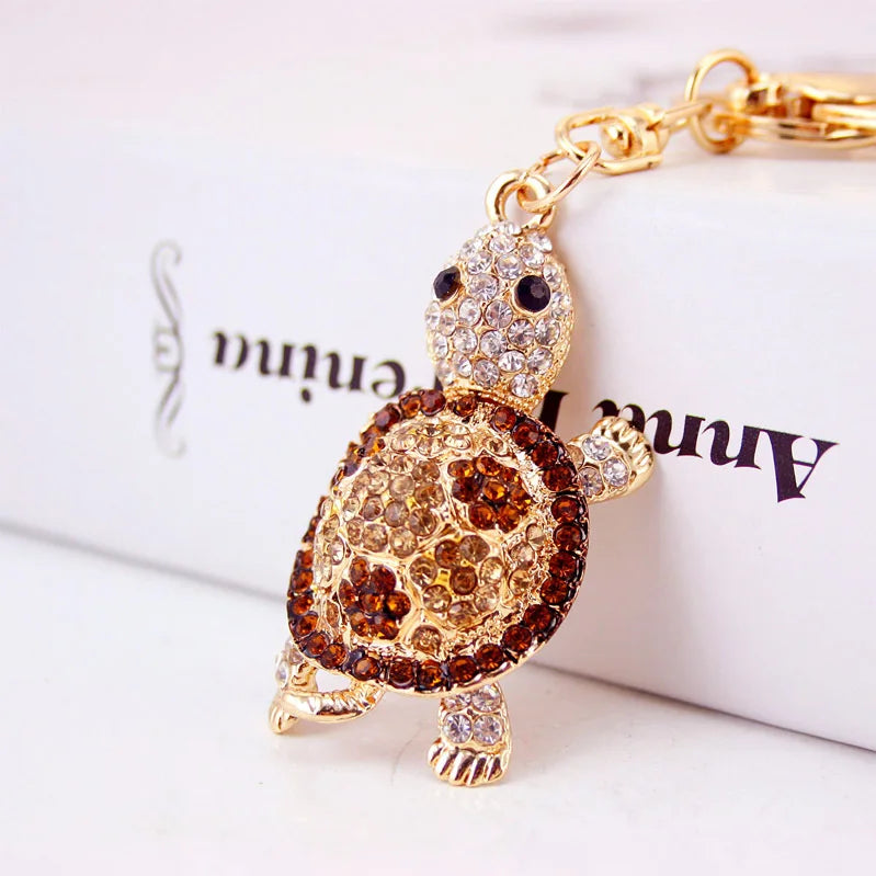 Dalaful Novelty Crystal Rhinestone Tortoise Keyrings Key Chains Holder For Car Purse Bag Pendant Buckle Fashion Keychains K233