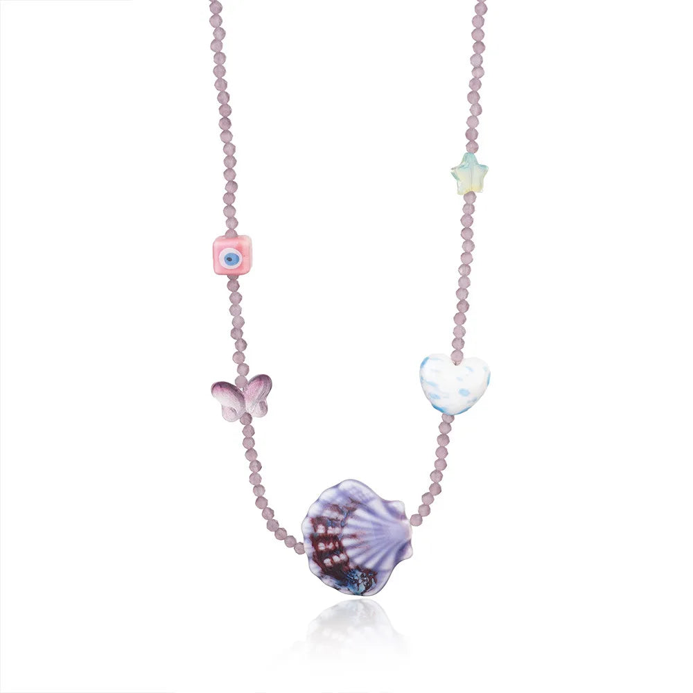 Handmade Weave Multi Colored Rice Beads Dolphin Neckalce Women Color Texture Shell Scallop Oysters Summer Beach Charm Jewelry