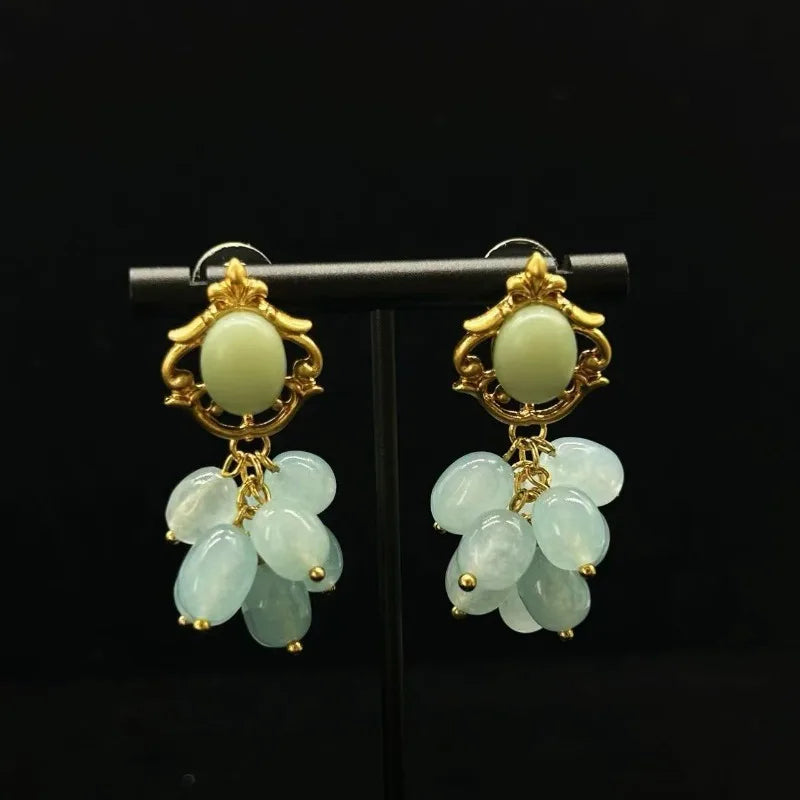NISHIZAWA Agate Woman Earrings Tassels Sweet Vintage Exquisite Fashion Jewelry Palace Style Elegant Pendientes Mujer