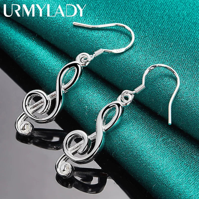 URMYLADY 925 Sterling Silver Musical Note Earrings Eardrop for Women Charm Wedding Engagement Fashion Jewelry