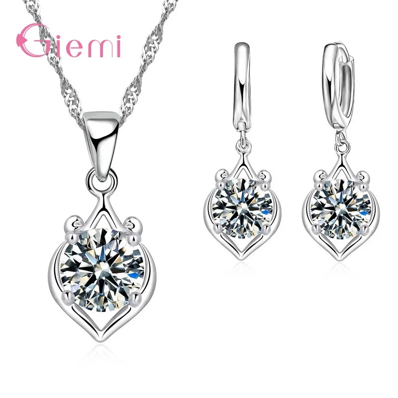 925 Silver Needle Jewelry Sets for Women Girls 34 Models Option Austrian Crystal Rhinestone Pearl Pendant Necklace Earrings