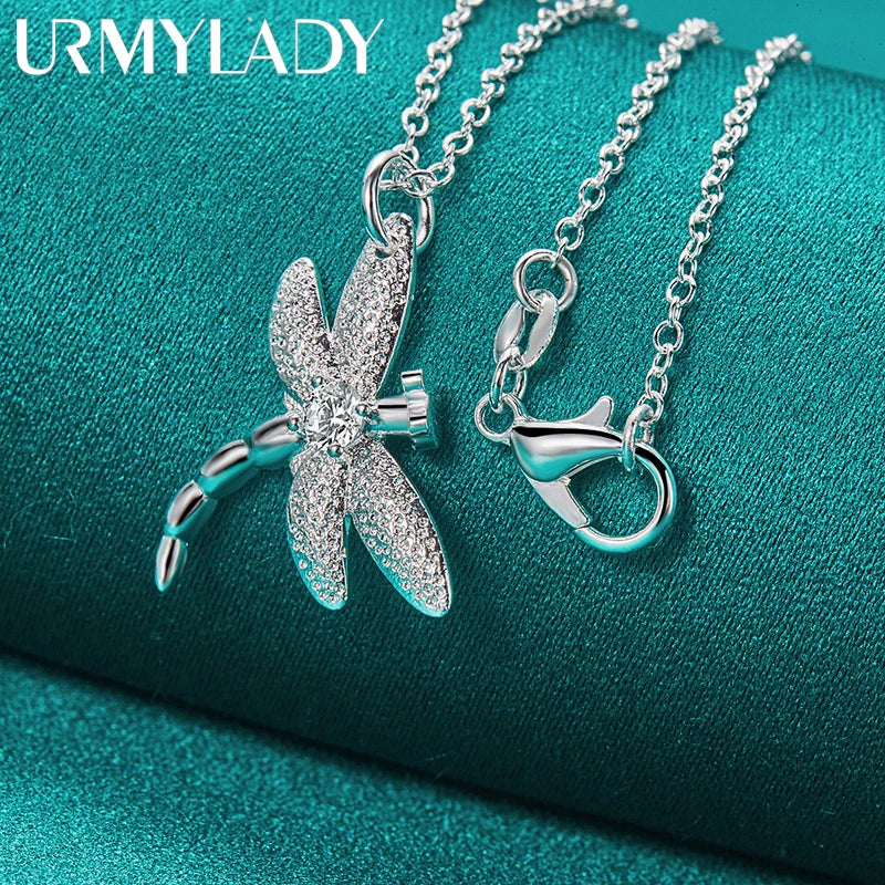 URMYLADY 925 Sterling Silver Dragonfly Pendant Necklace for Women Wedding Charm Engagement Fashion Jewelry
