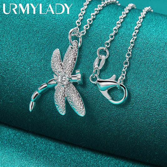 URMYLADY 925 Sterling Silver Dragonfly Pendant Necklace for Women Wedding Charm Engagement Fashion Jewelry