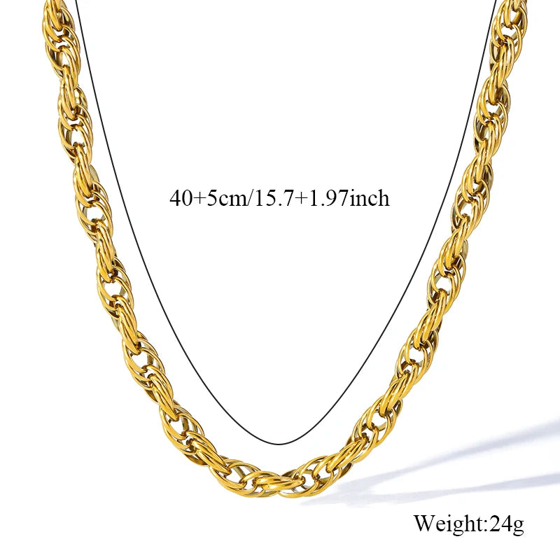 EILIECK 316L Stainless Steel 18K Gold Plated Metal Cuban Chain Statement Necklace Fashion Women Waterproof Neck Chain Jewelry
