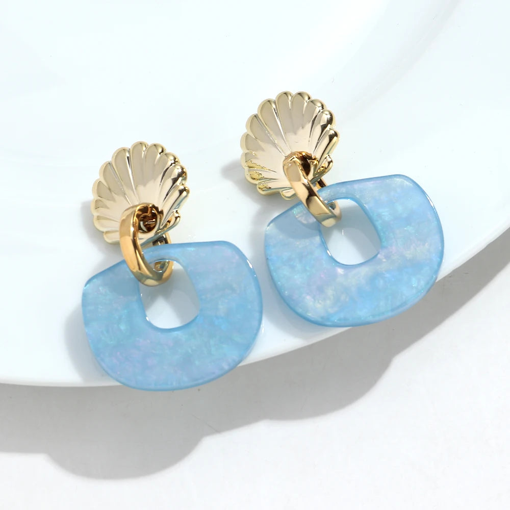 Fashion Acrylic Shell Geometric Drop Earrings for Women Gradual Color Irregular Pendant Earring Party Jewelry Gifts