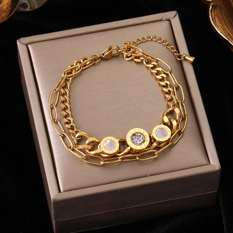 EILIECK 316L Stainless Steel Geometry Circle Charms Bracelet For Women Men Fashion Non-fading Bangles Wrist Jewelry Gift Bijoux