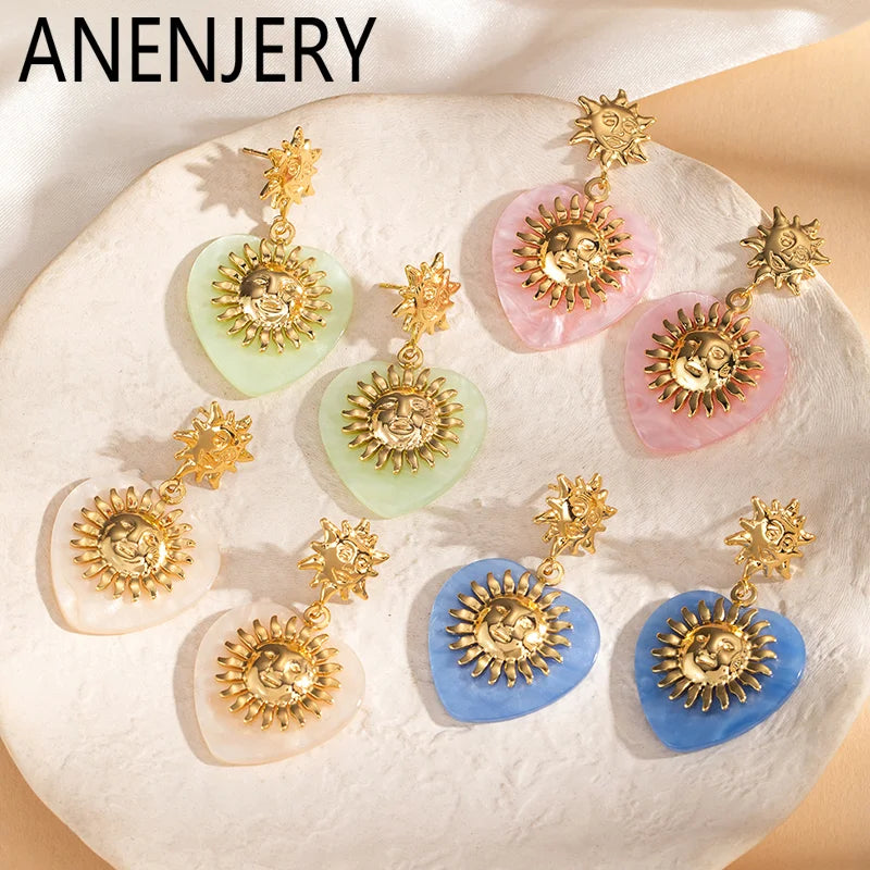 ANENJERY 316L Stainless Double Layer Steel Sun Flower Stud Earrings For Women Fashion French Vintage Luxury Niche Jewelry Gift