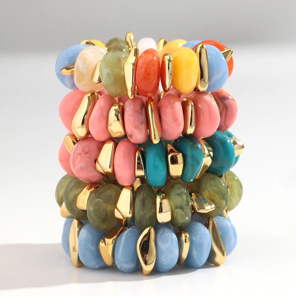 Fashion Acrylic Colorful Irregular Geometric Beads Elastic Bracelets Geometry Beaded Chunky Bracelet for Women New Jewelry Gifts