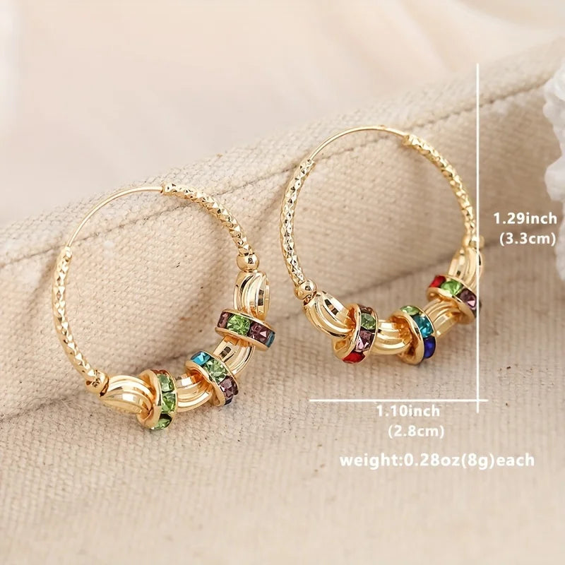 Retro Metal Crescent Earrings Bohemian Water Drop Tassel Earrings Multicolor Gemstone Inlay Jewelry for Women Gifts