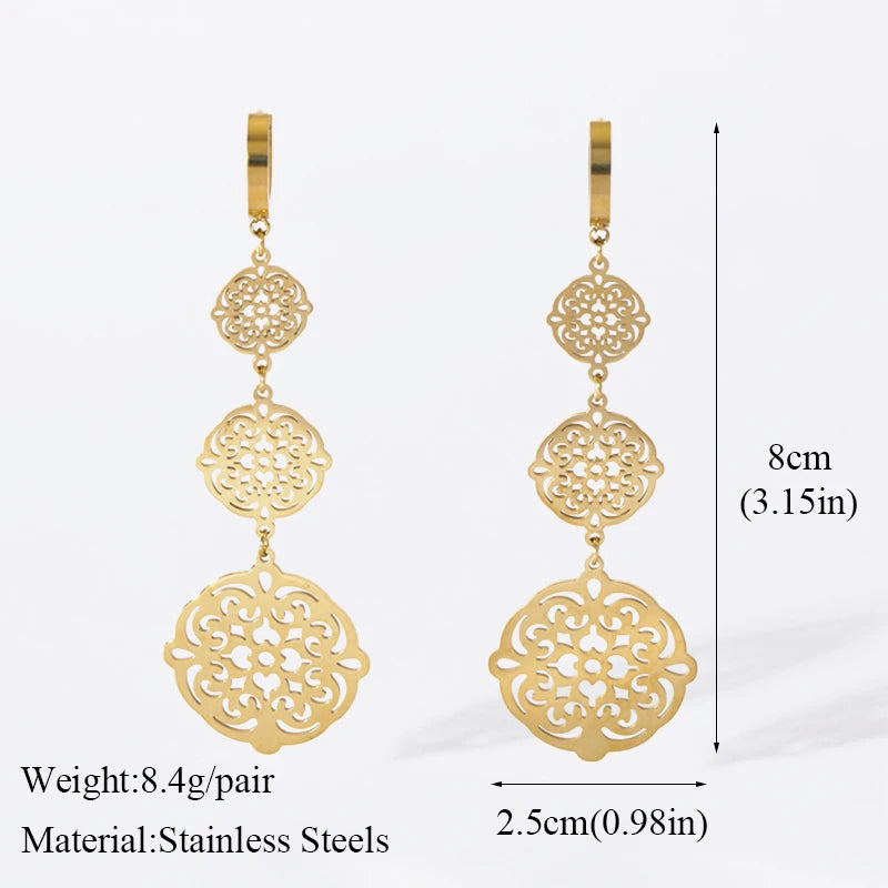 EILIECK 316L Stainless Steel Feather Dream Catcher Dangle Earrings For Women 2024 New Fashion Ear Drop Waterproof Jewelry Gift