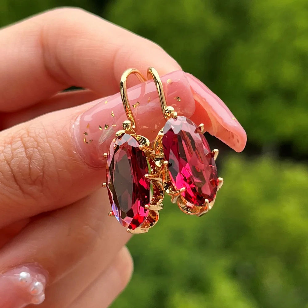 Boho Female Crystal Red Blue Drop Earrings Silver Color Zircon Stone Small Round Wedding Jewelry For Women