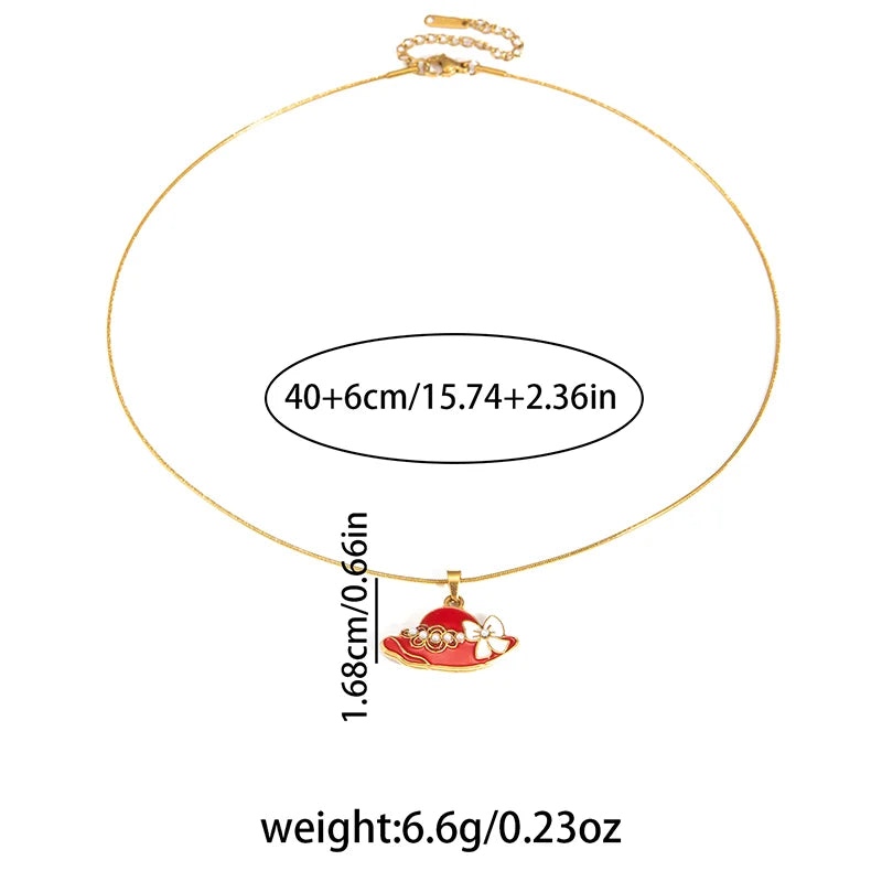 ANENJERY 316L Stainless Steel Colorful Enamel Hat Bag Pendant Necklace For Women Niche Luxury Design Fashion Jewelry Wholesale