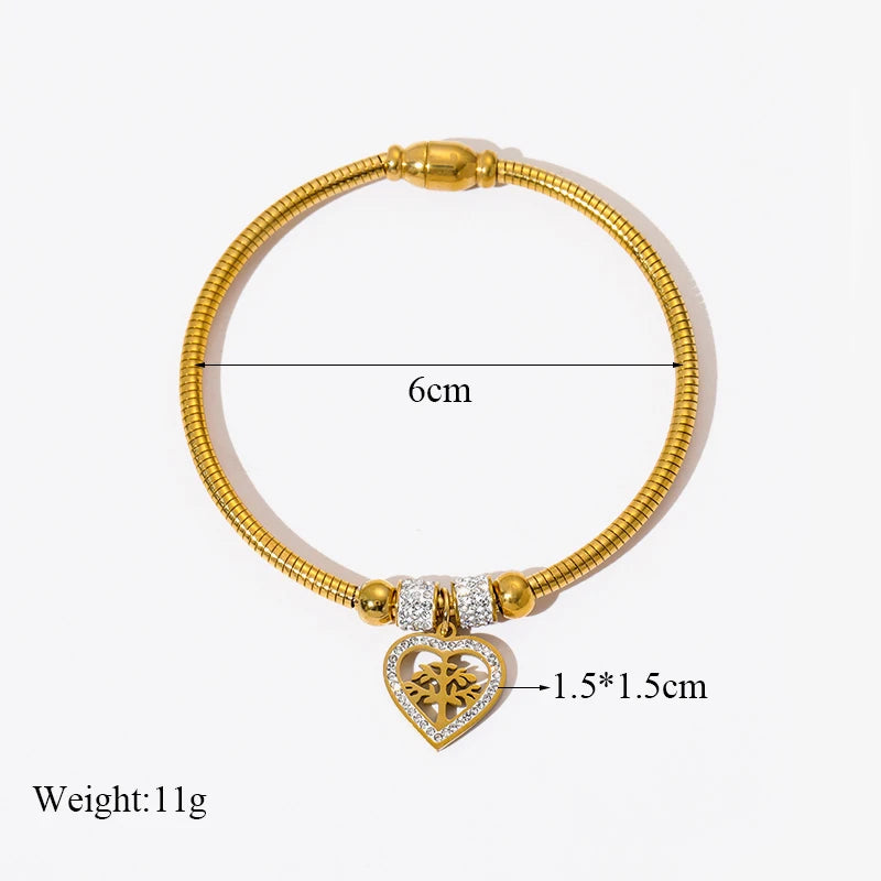 EILIECK 316L Stainless Steel Water Drop Zircon Butterfly Hexagram Charm Bracelet For Women Trend Fashion Gold Color Jewelry Gift