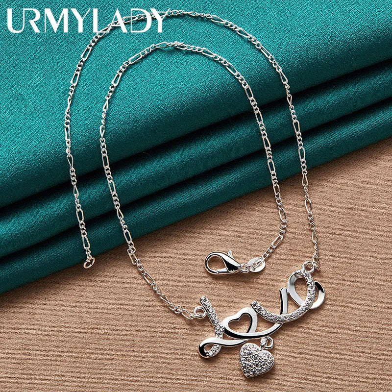 URMYLADY 925 Sterling Silver LOVE Heart Pendant Necklace For Women Wedding Party Gift Fashion Charm Jewelry