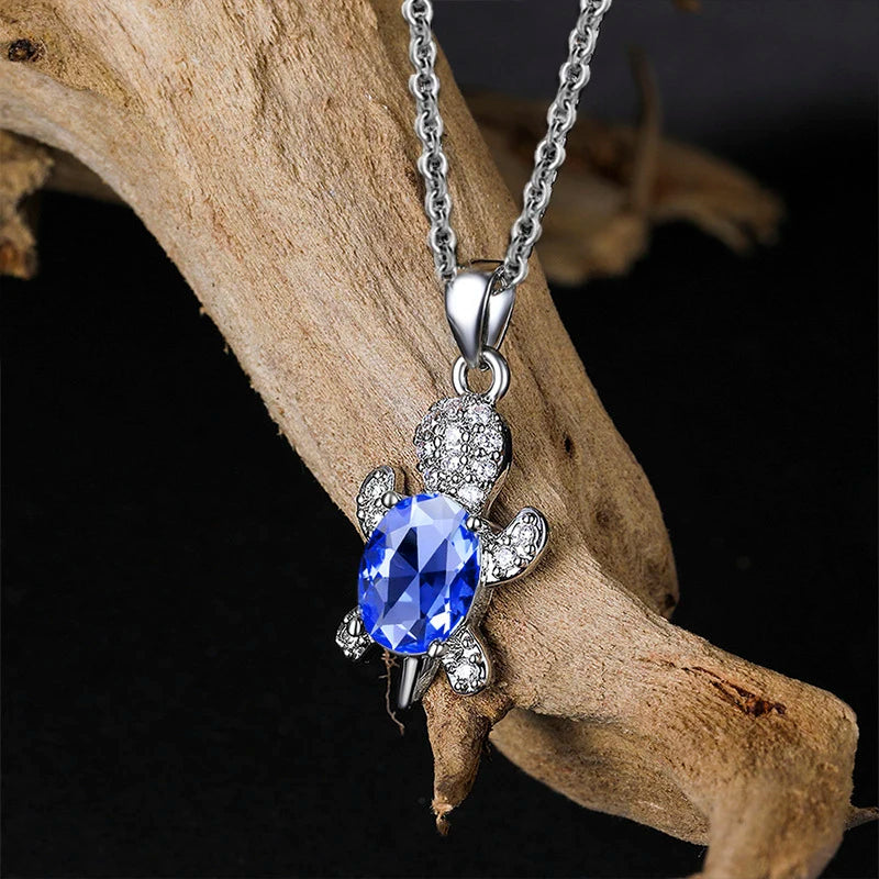 Multicolor Rhinestones Turtle Necklace Earrings sets for Women 14k Platinum Plated 3 Pcs Jewelry Set Female Party Wedding Gifts