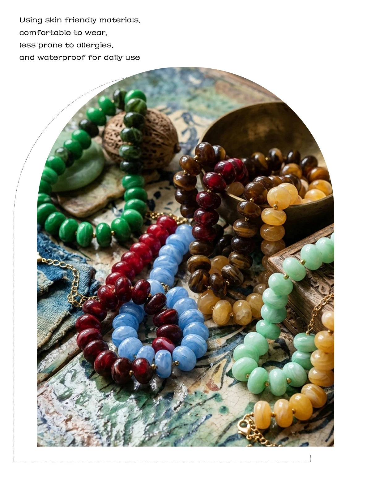 E.B.belle Colorful Bohemian Flat Disc Bead Necklace Stainless Steel 18K Gold Plated Bead Choker Summer Beach Women Jewelry Gift