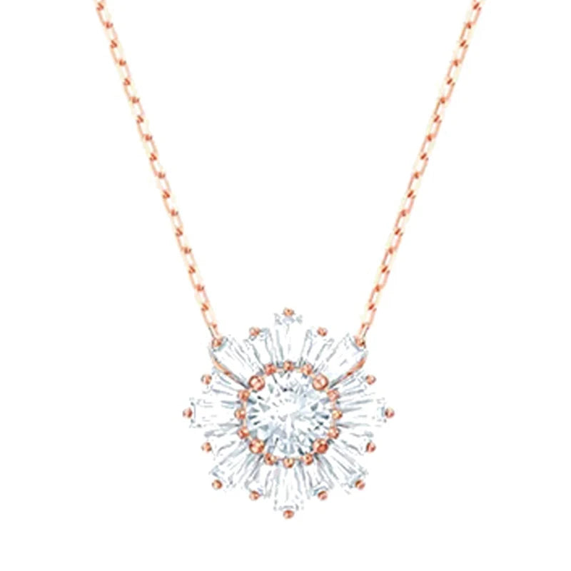 2026 New Trend Original Luxury Crystal Set Charm Yellow Pink Blue Flower Crystal Pendant Fashion Necklace Earring Gift for Women
