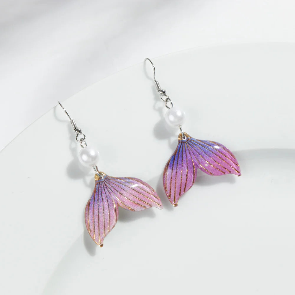 Cute Colorful Acrylic Mermaid Tail Earring for Women Elegant Pearl Beads Iridescent Drop Earrings Fashion 2025 Jewelry Gifts