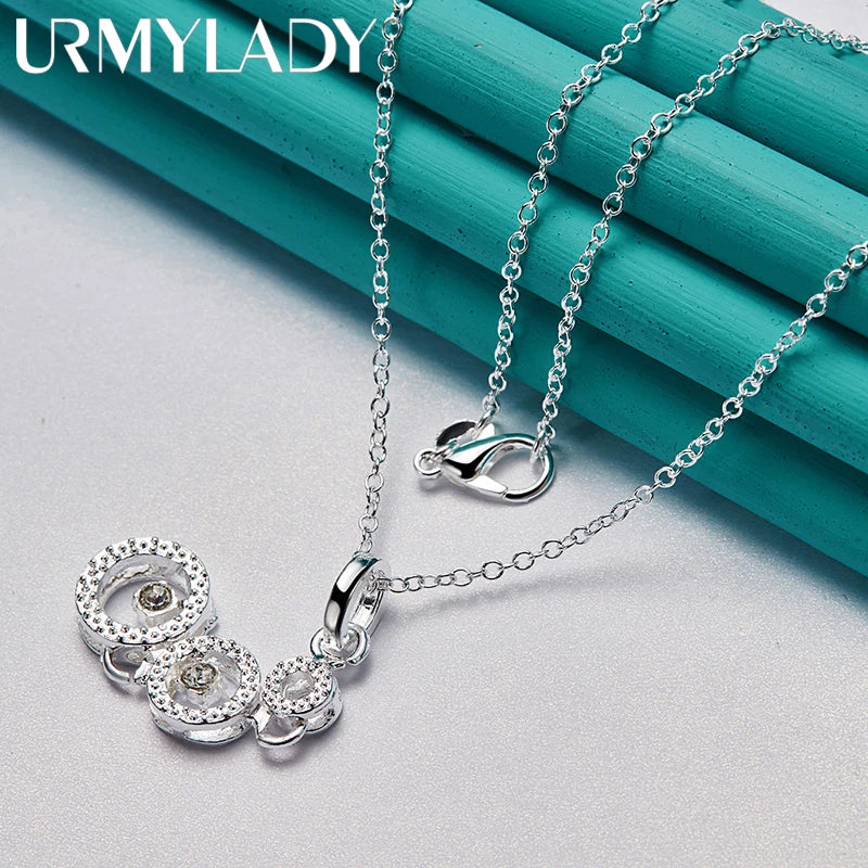 URMYLADY 925 Sterling Silver Three Circles Zircon 16-30 Inch Pendant Necklace For Women Wedding Engagement Gift Jewelry