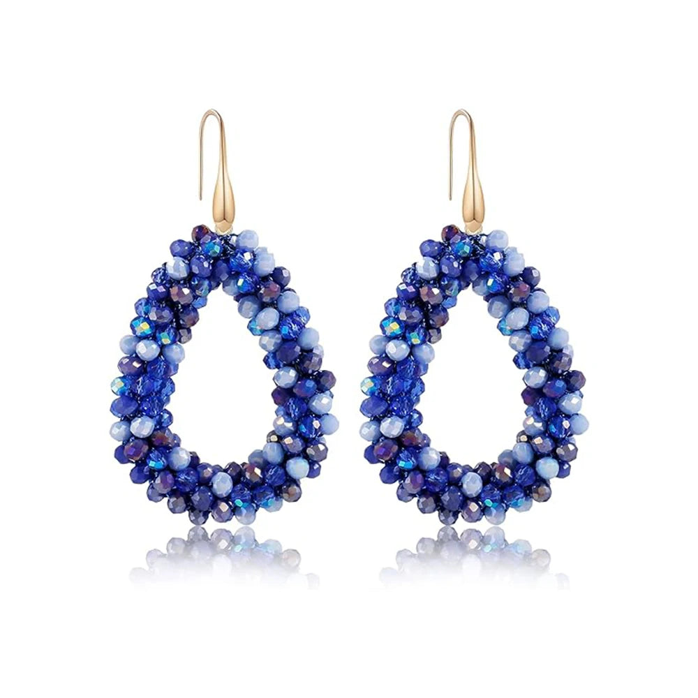 Badu Colorful Beaded Dangle Earrings for Women Boho Handmade Crystal Faceted Beads Teardrop Earrings Statement Fashion Jewelry
