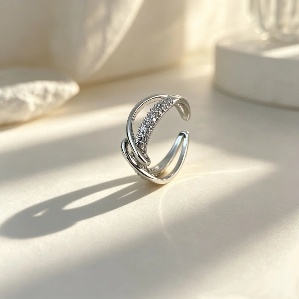 Charm Female White Zircon Stone Irregular Adjustable Open Ring Gold Silver Color Cute Gift  Wedding Jewelry For Women